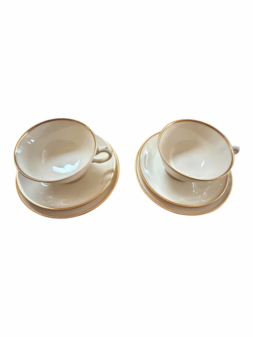Lenox Presidential Cream Porcelain Teacups & Bread Plates with Gold Trim